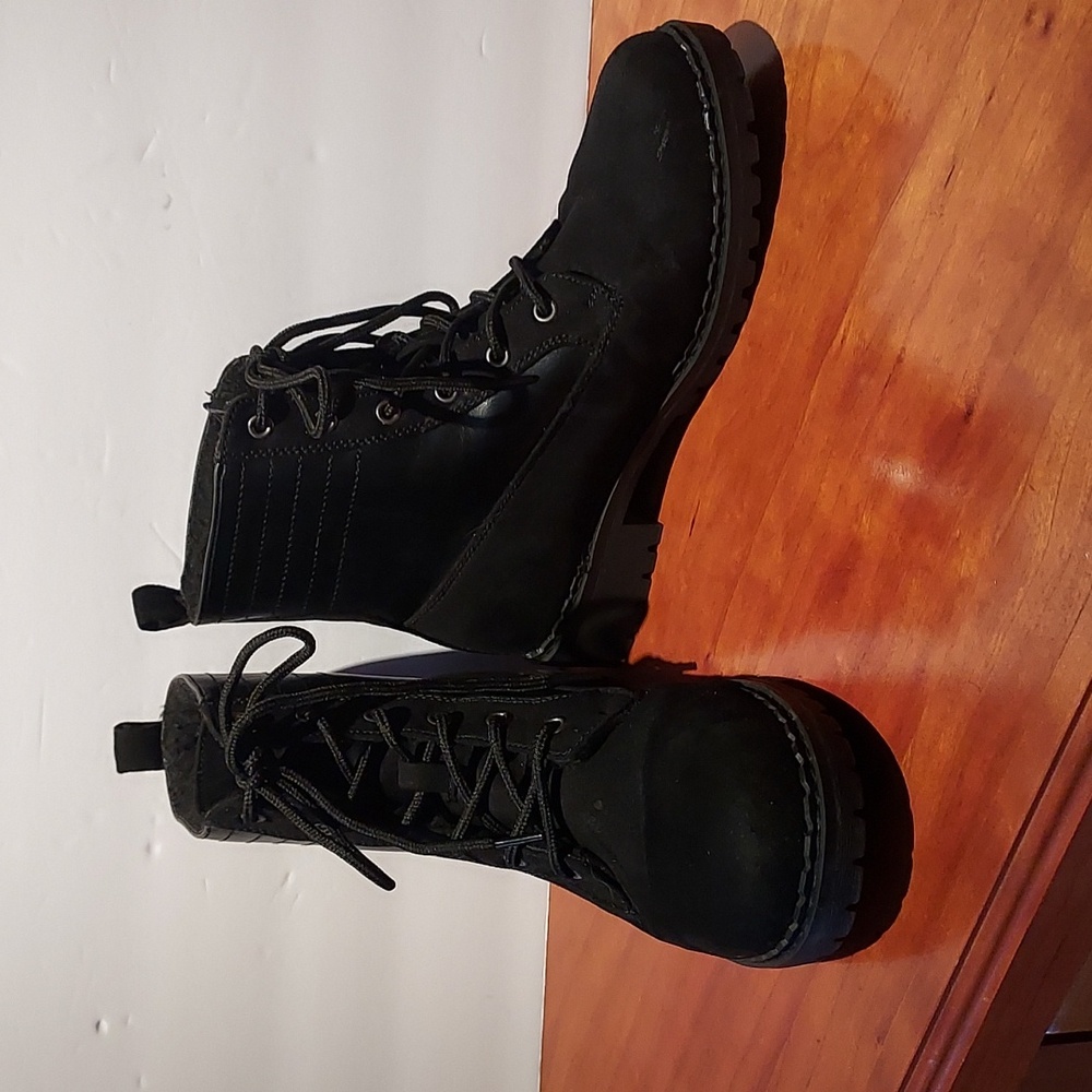 Black Faux Suede Leather Lace Up Booties Flat Ankle Boots Size 7
